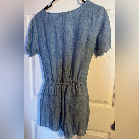 Anthropologie x Sanctuary Montana Blue Linen Wrap Romper - Picture 3 of 5